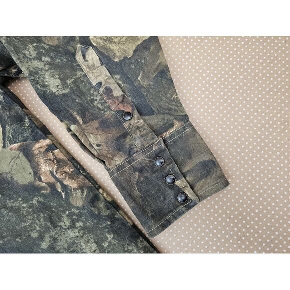 Vintage 80s Lapco Mossy Oak Camo Pearl Snap Long Sleeve Shirt Size Large - Picture 6 of 12